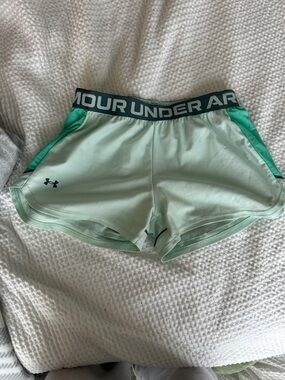 Under Armour Light Mint Athletic Shorts with Teal Trim